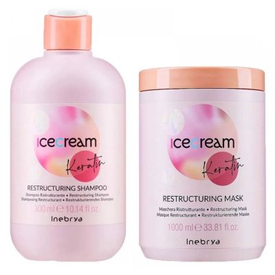 Набір для відновлення волосся Inebrya Ice Cream Keratin (маска 1000 мл, шампунь 300 мл)