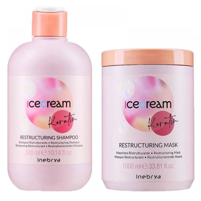 Набор для восстановления волос Inebrya Ice Cream Keratin (маска 1000 мл, шампунь 300 мл)