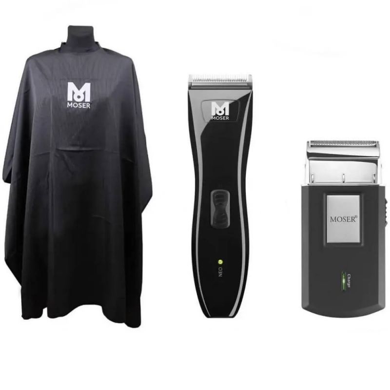 Набор для стрижки Moser (машинка Neo Black, Mobile Shaver, пеньюар)
