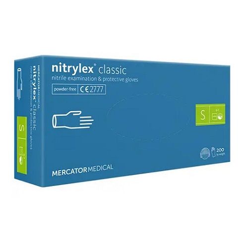 Перчатки нитриловые без пудры Mercator Medical Nitrylex Classic S (синие) 200 штук
