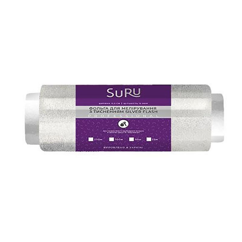 Фольга для мелирования Suru Silver Flash 15 мкм, 12.5 см (с тиснением) 250 м