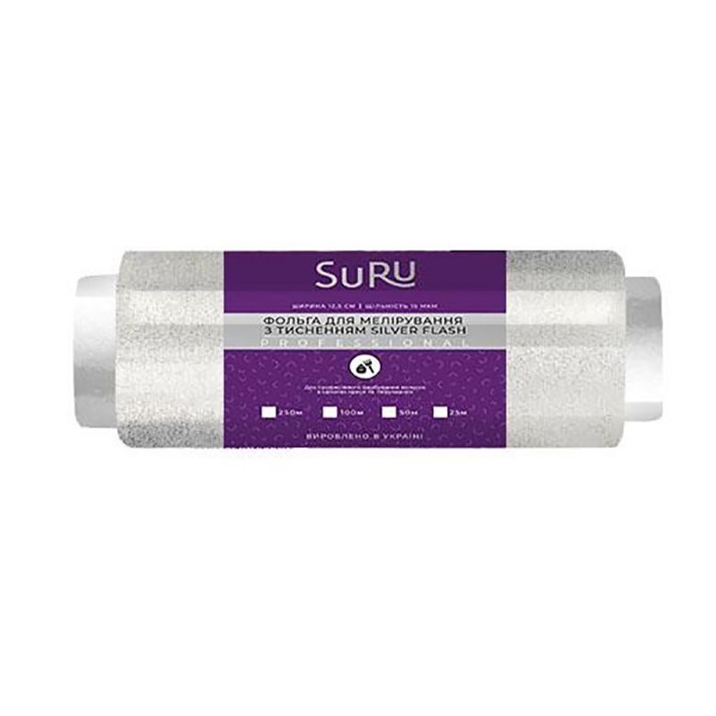 Фольга для мелирования Suru Silver Flash 15 мкм, 15 см (с тиснением) 250 м