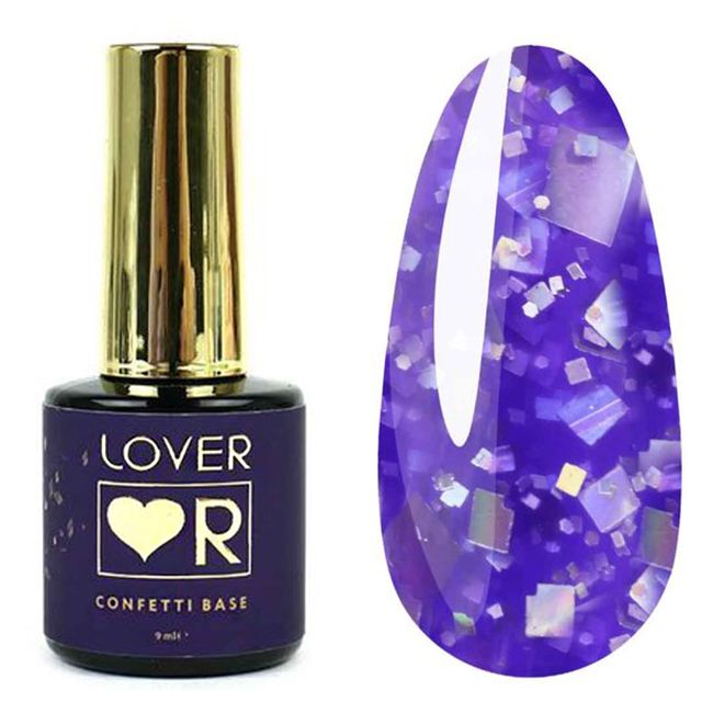 Камуфлирующая база Lover Confetti Base №07 (фиолетовый с серебряным конфетти) 9 мл