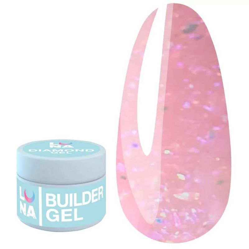 Гель для нарощування Luna Diamond Gel №11 (світло-рожевий з блискітками) 15 мл