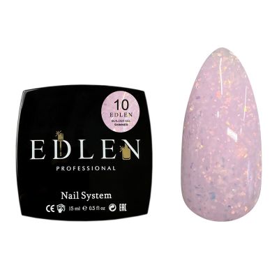 Строительный гель Edlen Builder Gel Shimmer №10 (нежно-розовый с разноцветными блестками) 15 мл