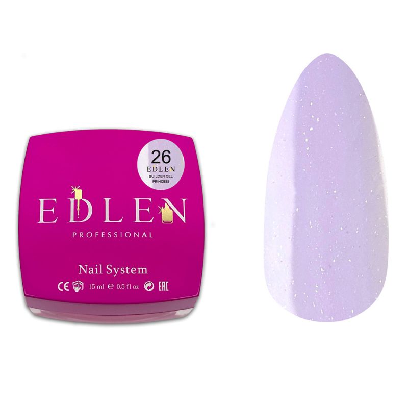 Строительный гель Edlen Princess Builder Gel №26 (светло-фиолетовый с мелким шиммером) 15 мл