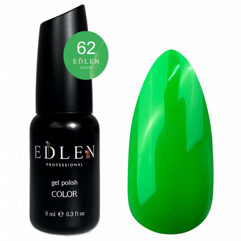 Гель-лак Edlen Color №062 (неоново-зеленый, эмаль) 9 мл