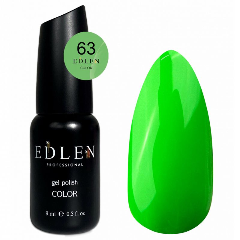 Гель-лак Edlen Color №063 (яскравий салатовий, емаль) 9 мл
