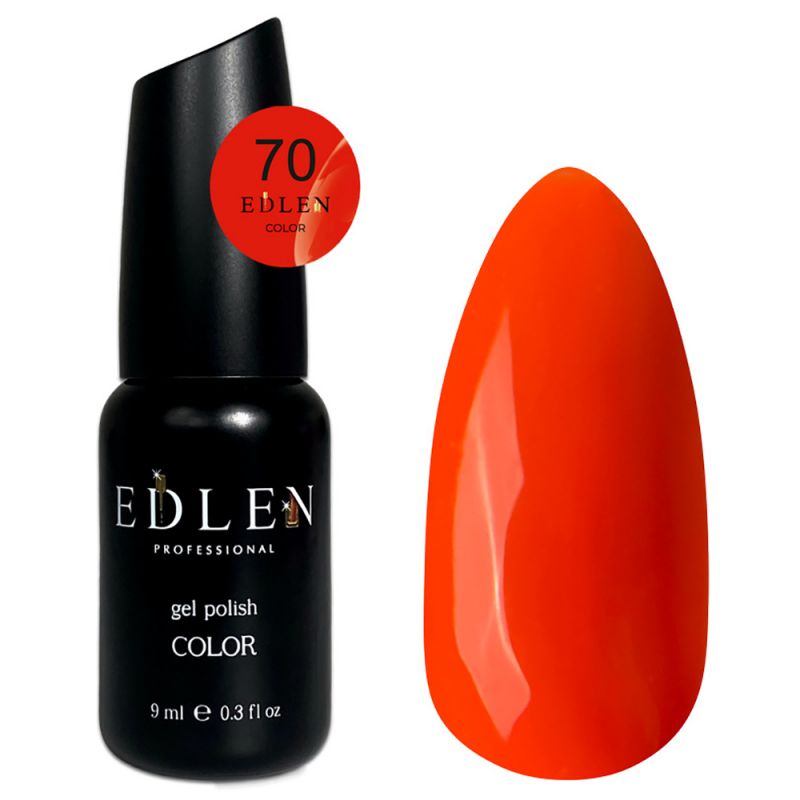 Гель-лак Edlen Color №070 (неоново-помаранчевий, емаль) 9 мл