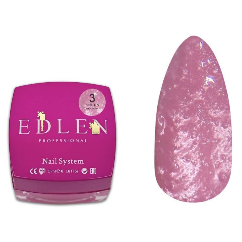 Будівельний гель Edlen Sugar Gel №3 (рожевий з різнокольоровими блискітками) 5 мл