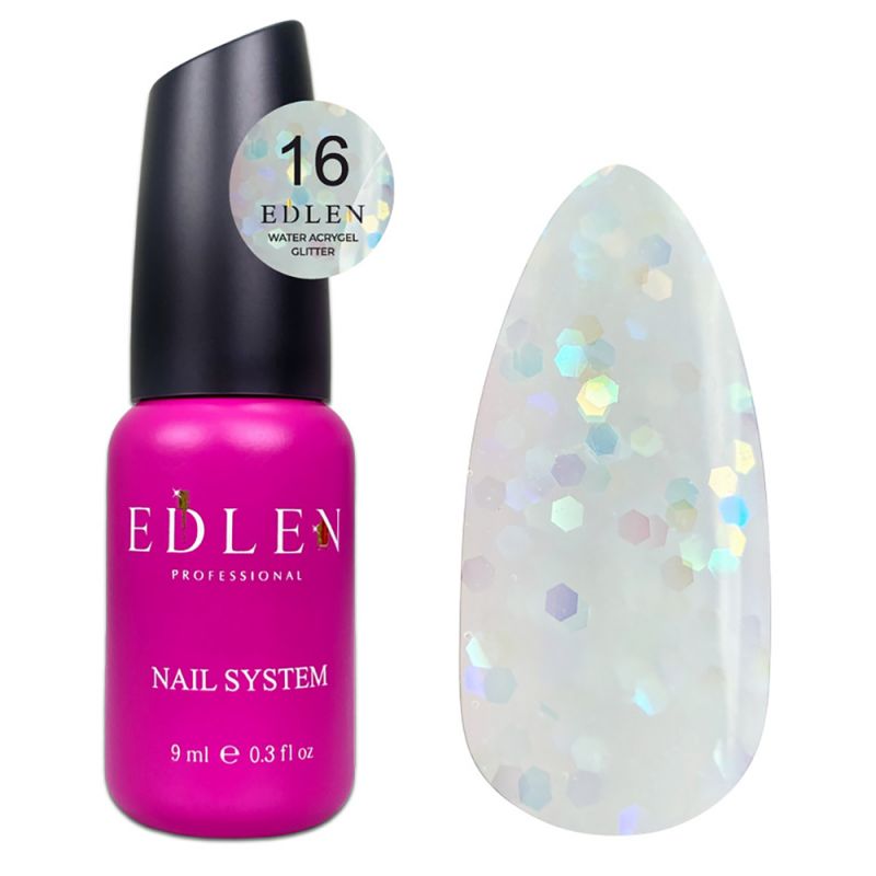 Акрил-гель для нігтів Edlen Water Acrygel Glitter №16 (молочний з глітером) 9 мл