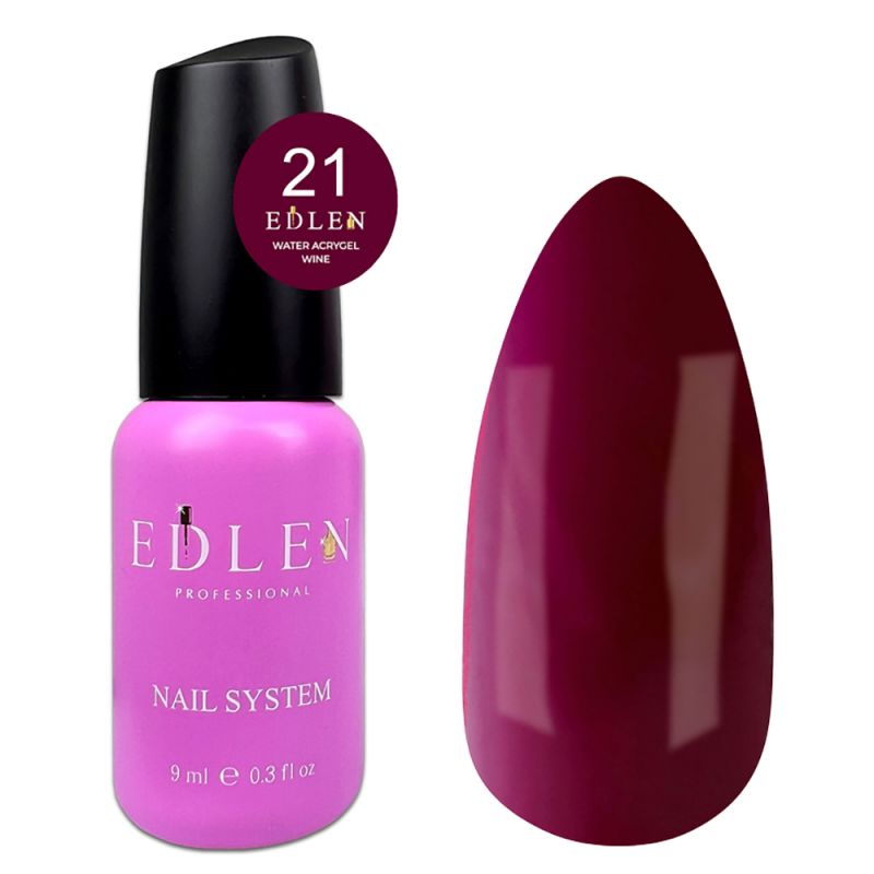 Акрил-гель для ногтей Edlen Water Acrygel Wine №21 (бордовый) 9 мл