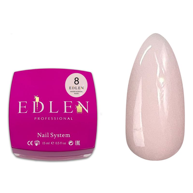 Акрил-гель для ногтей Edlen Water Acrygel Nude №08 (сливочно-розовый) 30 мл