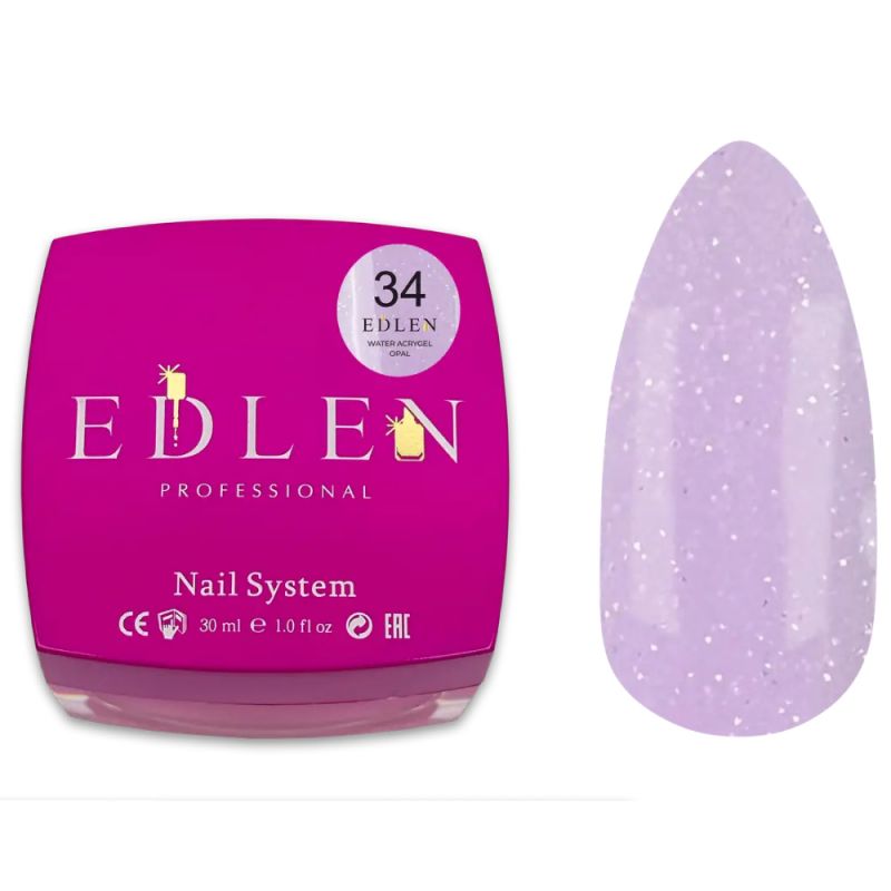 Акрил-гель для нігтів Edlen Water Acrygel Opal №34 (молочно-ліловий із шиммером) 30 мл