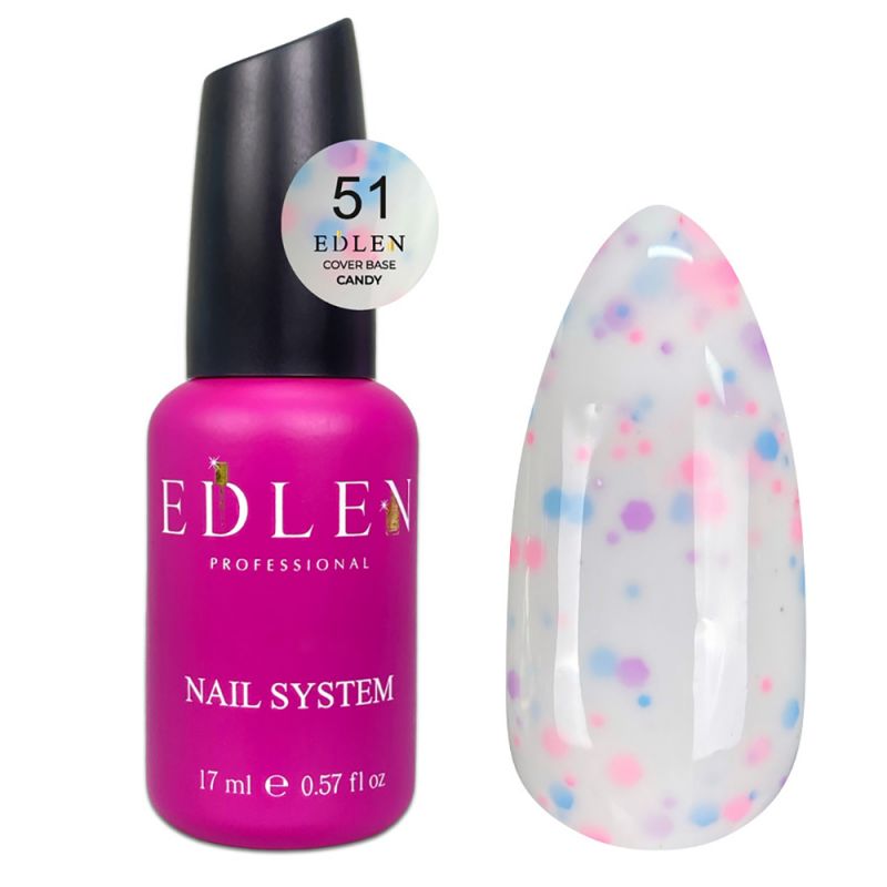Камуфлирующая база Edlen Cover Base Candy №51 (белый с голубыми и розовыми блестками) 17 мл