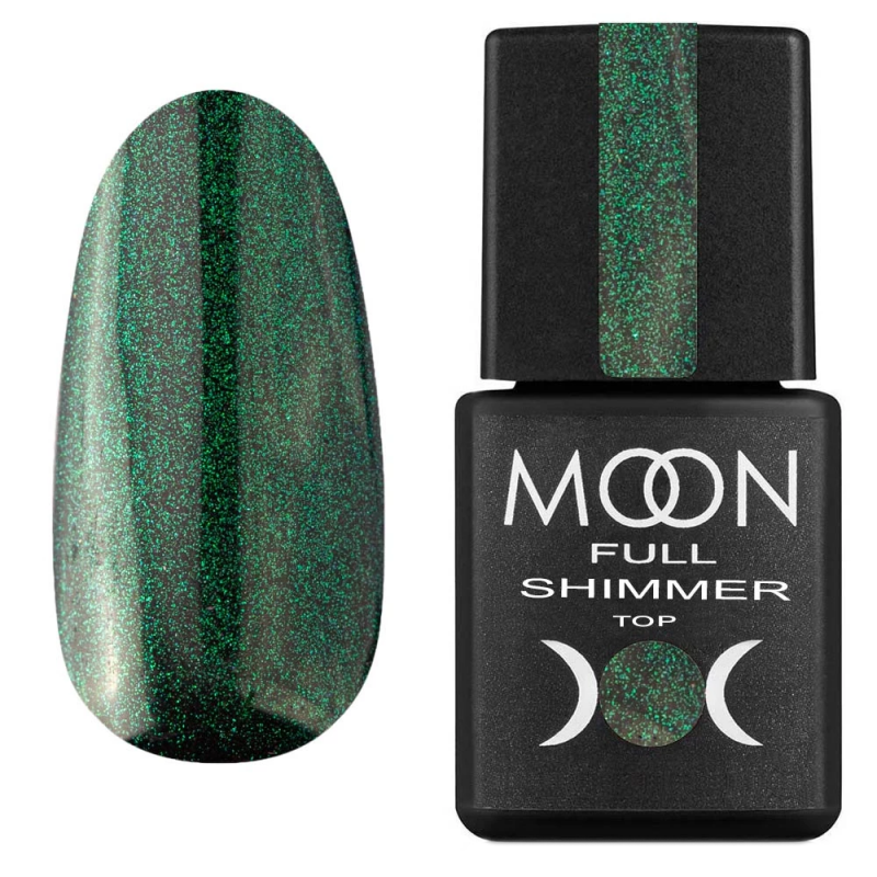 Топ для гель-лаку Moon Full Shimmer Top №1028 (з зеленим перловим шиммером) 8 мл