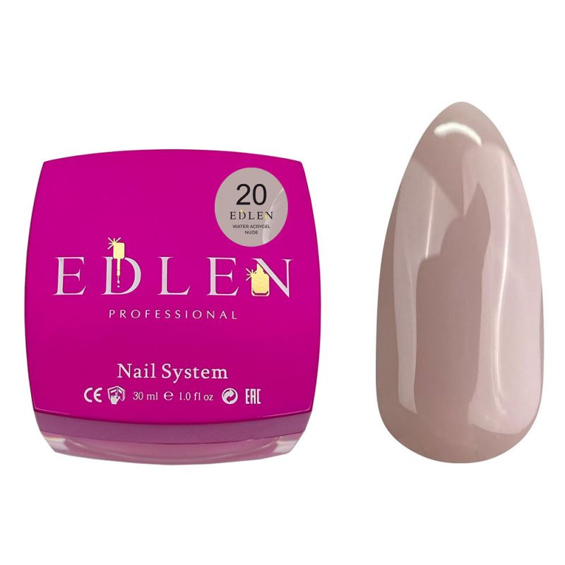 Акрил-гель для нігтів Edlen Water Acrygel Nude №20 (сіро-бежевий) 30 мл