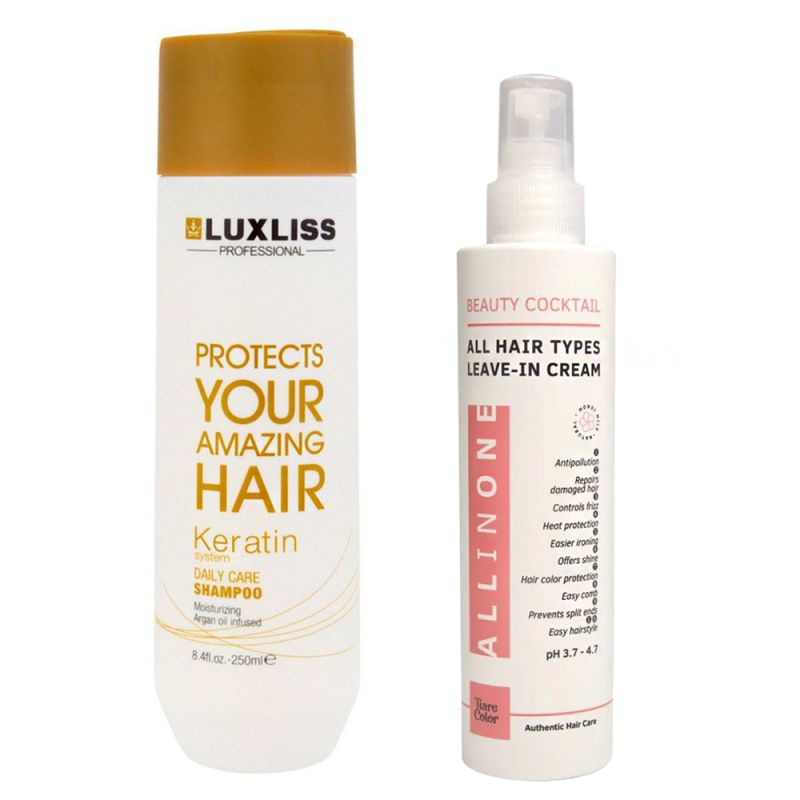 Набор для восстановления волос Luxliss Keratin Shampoo 250 мл + Tiare Сolor All In One Cream 200 мл