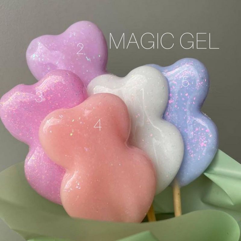 Камуфлирующий гель Saga Builder Gel Magic №01 (молочный с разноцветной поталью) 15 мл