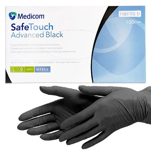 Перчатки нитриловые неопудренные Medicom SafeTouch Advanced Black L 100 штук