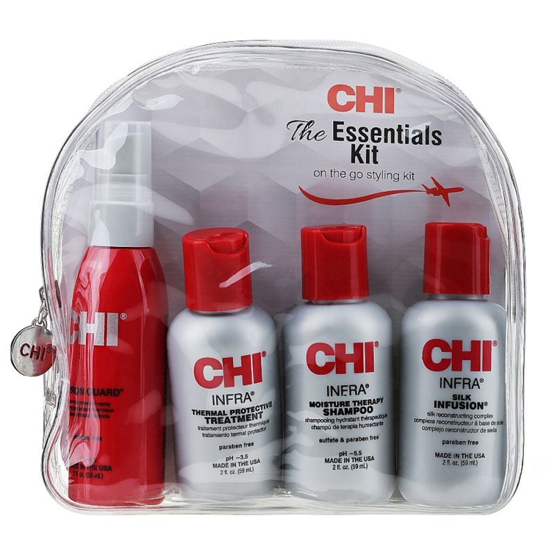 Набор для волос CHI Infra Travel Kit (шампунь 59 мл, маска 59 мл, термозащита 59 мл, жидкий шелк 15 мл)