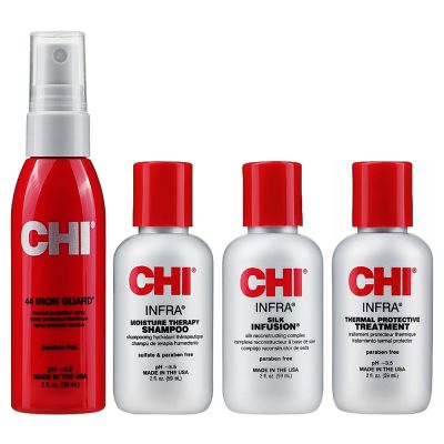 Набір для волосся CHI Infra Travel Kit (шампунь 59 мл, маска 59 мл, термозахист 59 мл, рідкий шовк 15 мл)