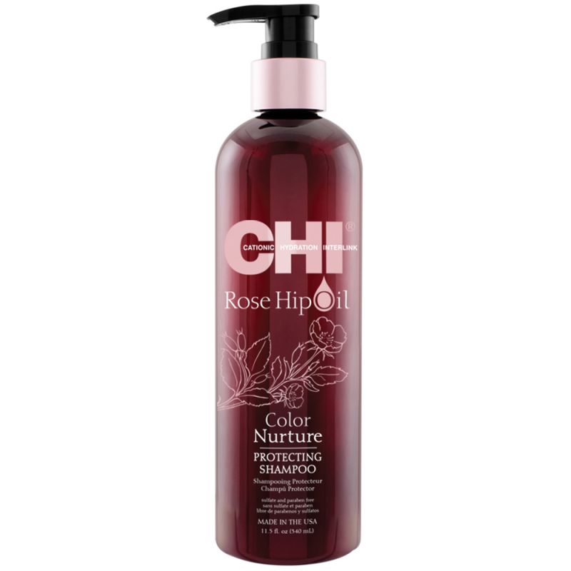 Шампунь для защиты цвета окрашенных волос CHI Rose Hip Oil Protecting Shampoo (с маслом шиповника и кератином) 340 мл