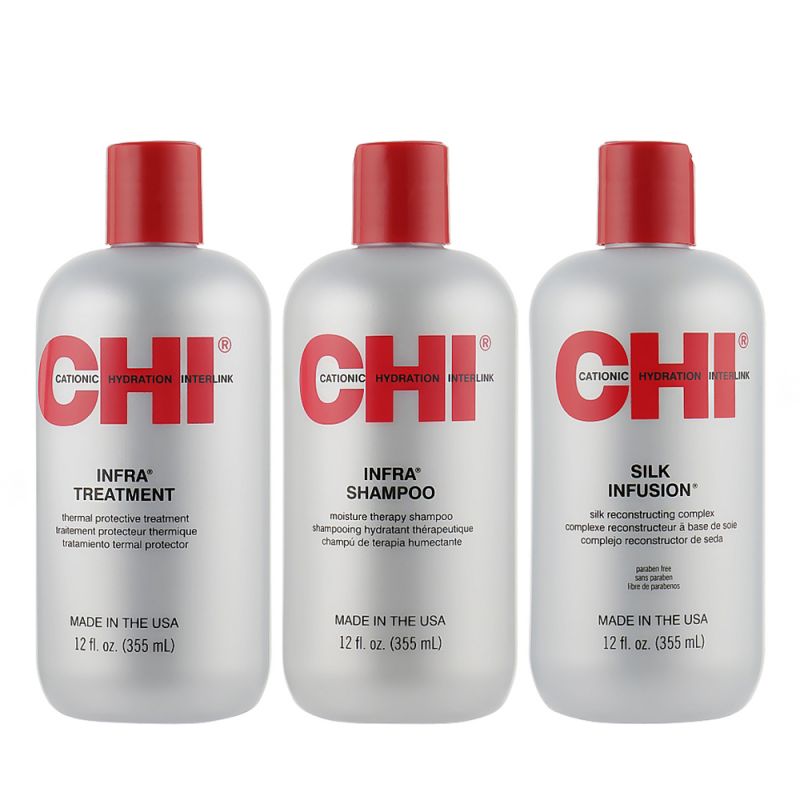 Набор для волос CHI Infra Trio Home Stylist Kit (шампунь 355 мл, кондиционер 355 мл, шелк 355 мл)