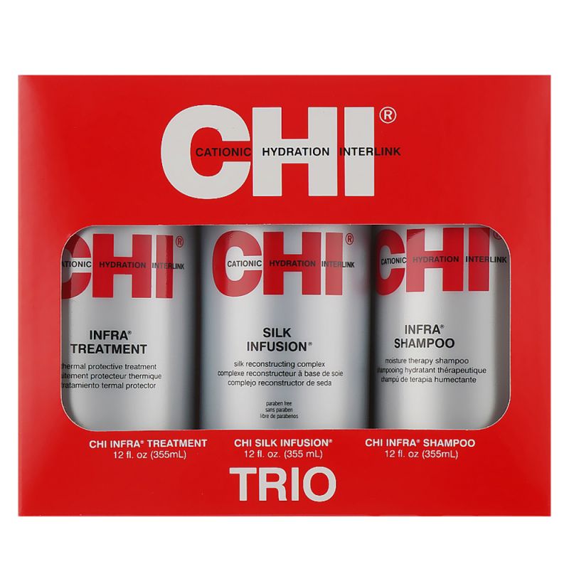 Набір для волосся CHI Infra Trio Home Stylist Kit (шампунь 355 мл, кондиціонер 355 мл, шовк 355 мл)