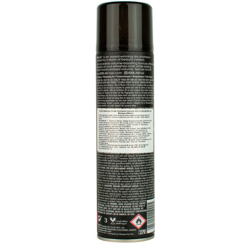Сухий шампунь для обсягу CoLab Dry Shampoo Extreme Volume з ароматом бергамоту і мускусу 200 мл