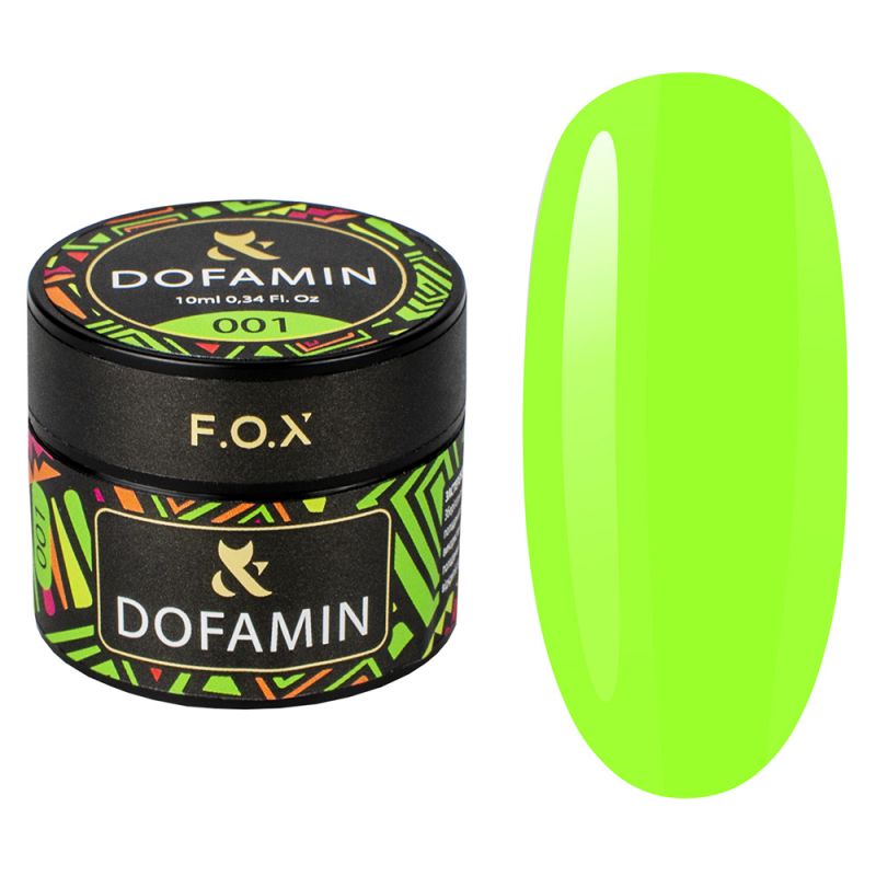 База для гель-лаку камуфлююча F.O.X Dofamin Base №001 (яскраво-салатовий, емаль) 10 мл