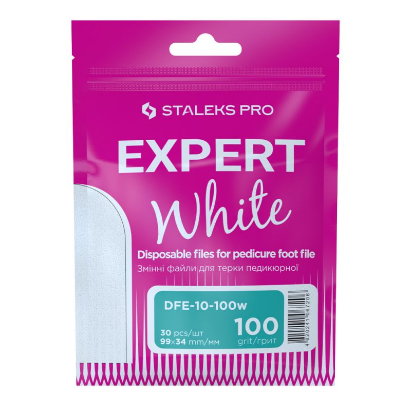 Файлы для терки педикюрной Staleks Pro DFE-10-100 Expert 10 (белые, 100 грит) 30 штук