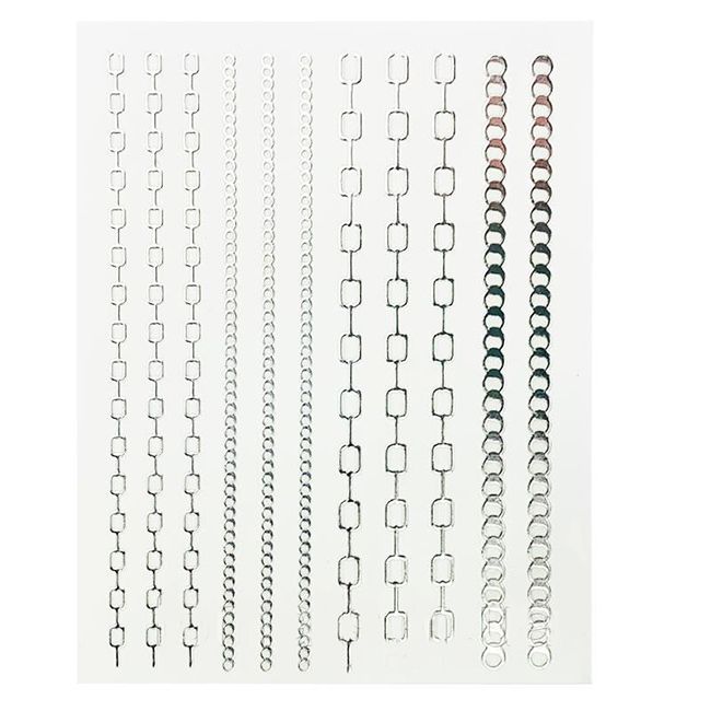 Гнучкі 3D стрічки наклейки для дизайну нігтів Ланцюжки (мікс, М, срібло)