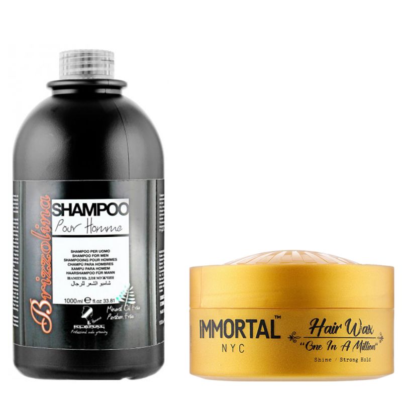 Набор для мужчин Immortal Infuse NYC Hair Wax One In A Million 150 мл + Kleral System Brizzolina Shampoo 1000 мл