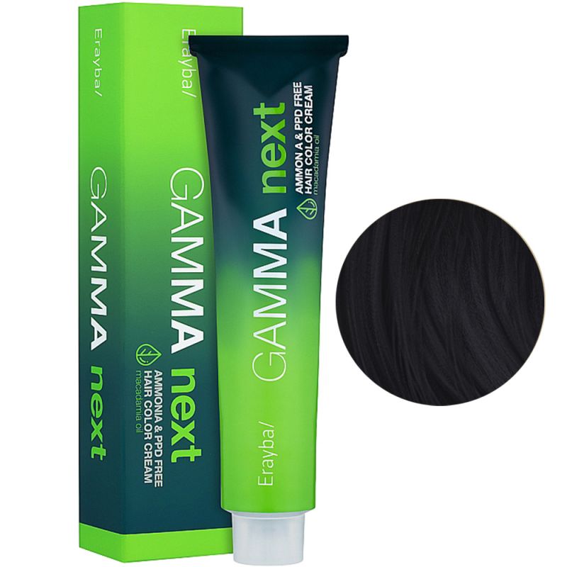 Крем-фарба для волосся безаміачна Erayba Gamma Next 1.10 (попелястий чорний) 100 мл
