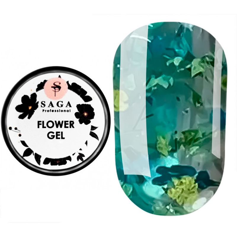 Цветочный гель Saga Flower Gel №10 (темно-бирюзовый с сухоцветами) 5 мл