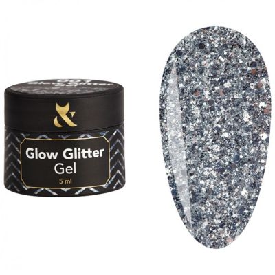 Гель-лак F.O.X Glow Glitter Gel №001 (чисте срібло з блискітками) 5 мл