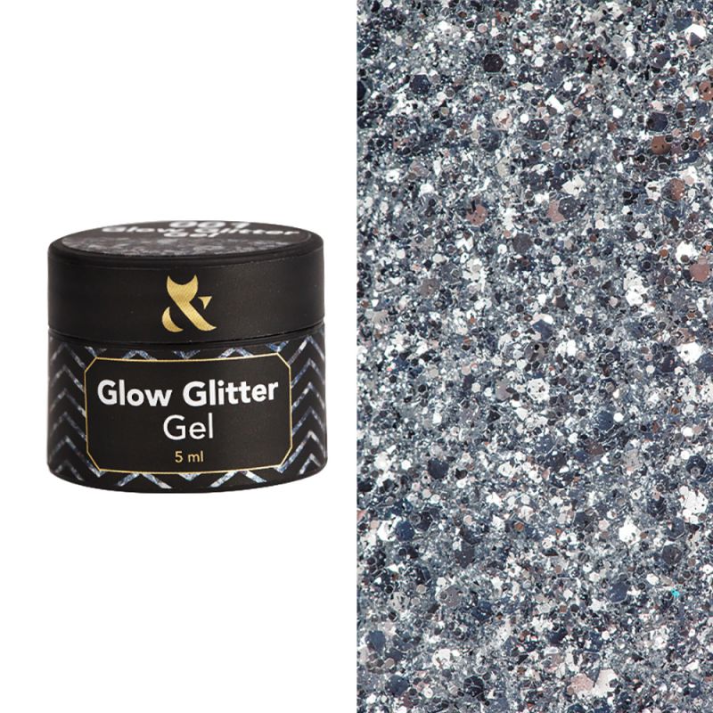 Гель-лак F.O.X Glow Glitter Gel №001 (чистое серебро с блестками) 5 мл