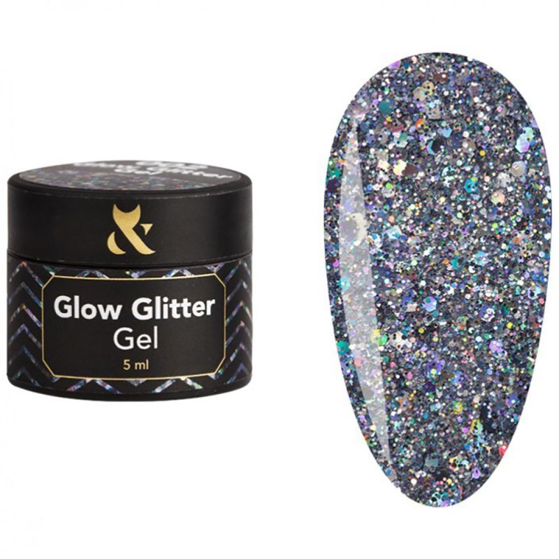 Гель-лак F.O.X Glow Glitter Gel №002 (серебро голографическое с блестками) 5 мл