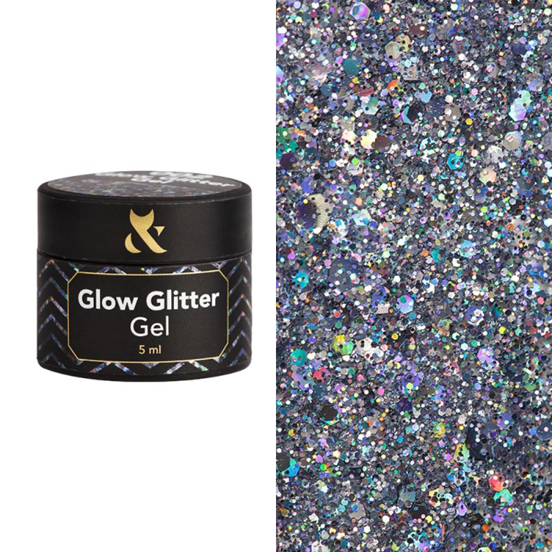Гель-лак F.O.X Glow Glitter Gel №002 (серебро голографическое с блестками) 5 мл