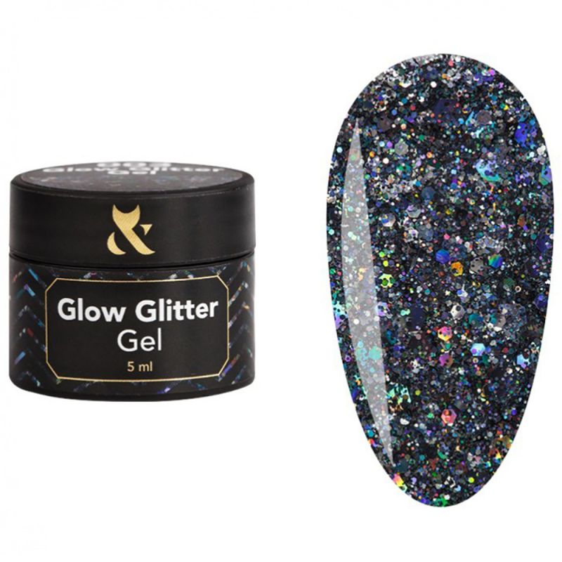 Гель-лак F.O.X Glow Glitter Gel №003 (темное серебро с бирюзовыми блестками) 5 мл