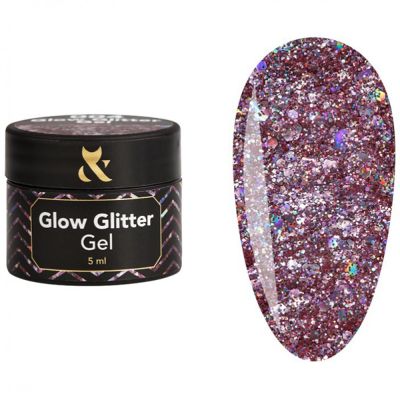 Гель-лак F.O.X Glow Glitter Gel №004 (з рожевими та голографічними блискітками) 5 мл
