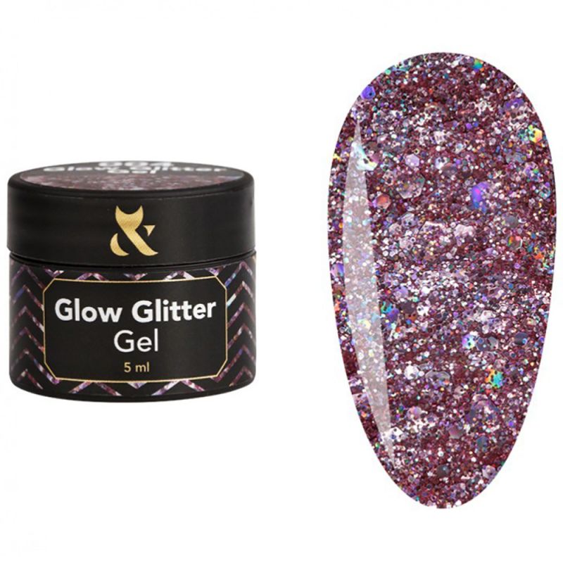 Гель-лак F.O.X Glow Glitter Gel №004 (с розовыми и голографическими блестками) 5 мл