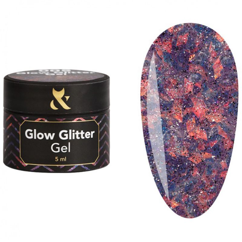 Гель-лак F.O.X Glow Glitter Gel №005 (з рожевими та синіми блискітками та слюдою) 5 мл