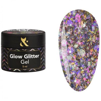 Гель-лак F.O.X Glow Glitter Gel №007 (рожевий з різнокольоровими блискітками) 5 мл
