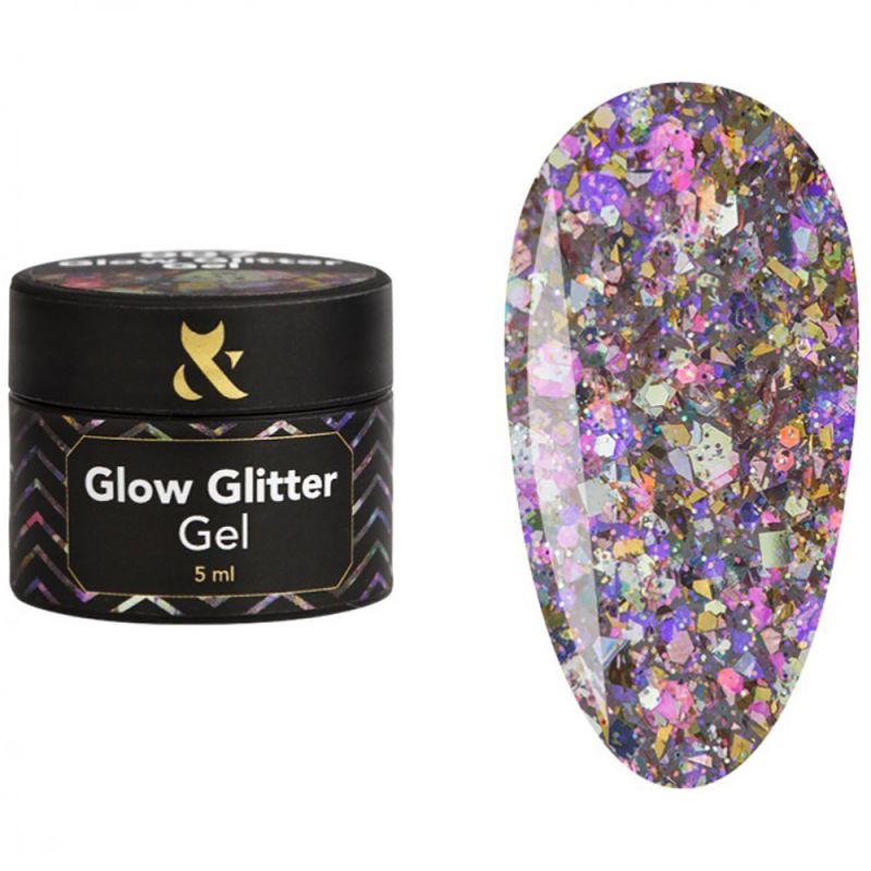 Гель-лак F.O.X Glow Glitter Gel №007 (розовый с разноцветными блестками) 5 мл