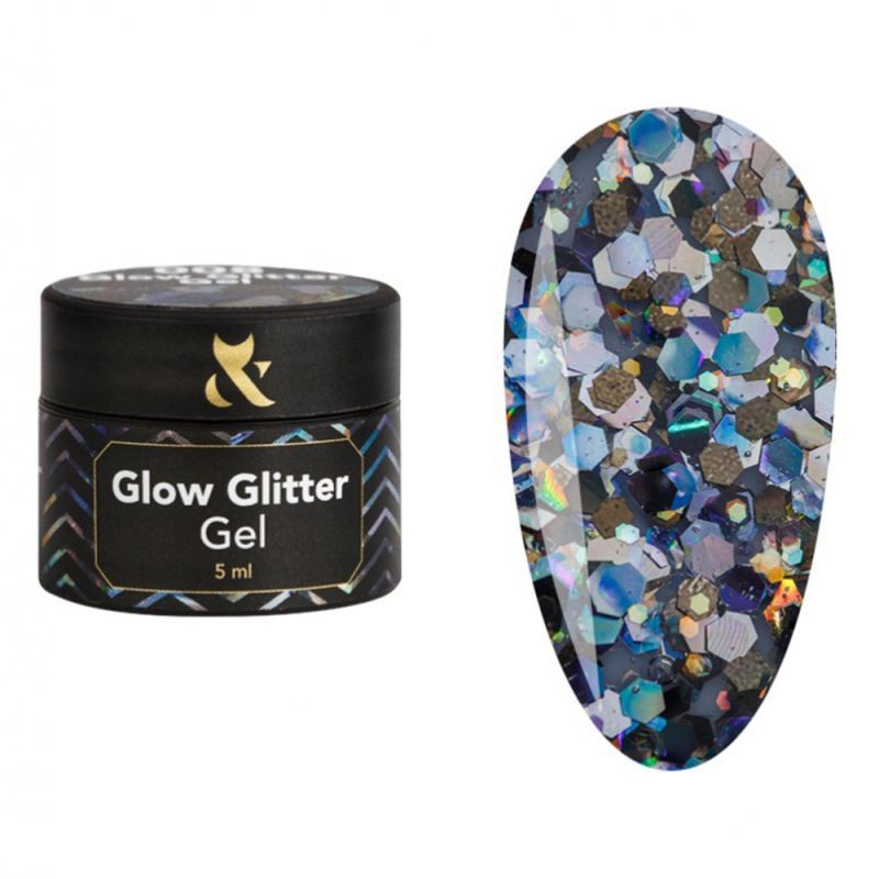 Гель-лак F.O.X Glow Glitter Gel №008 (с синими блестками) 5 мл