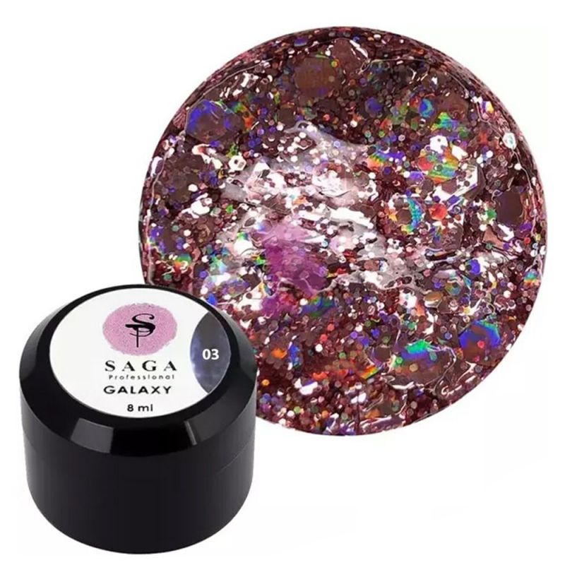 Гель-глітер Saga Galaxy Glitter №3 (прозорий з рожево-персиковими частками) 8 мл