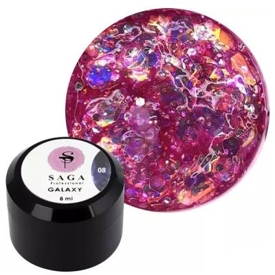 Гель-глиттер Saga Galaxy Glitter №8 (прозрачно-розовый с золотисто-розовыми частицами) 8 мл