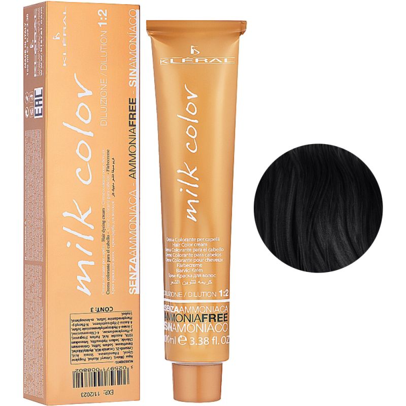 Безаміачна крем-фарба для волосся Kleral System Milk Color 1.0 (чорний) 100 мл